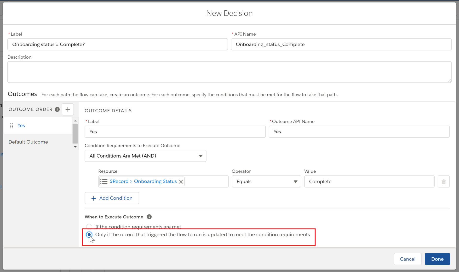 Creating New Decisions in Salesforce Flow Builder