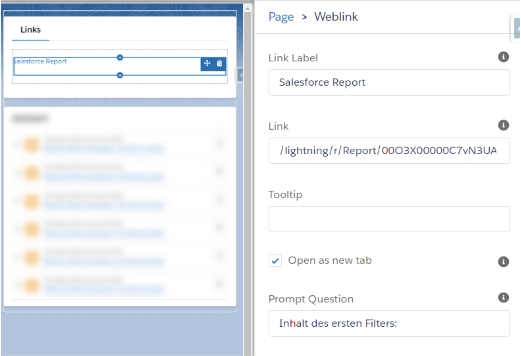 Übersicht Konfiguration WebLink Solution Salesforce