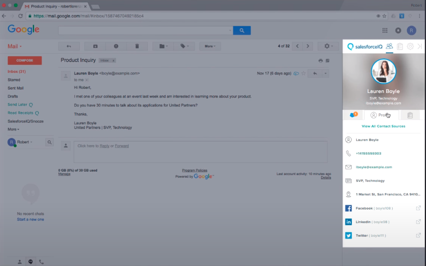 Übersicht der Salesforce-Kontaktdaten in Gmail